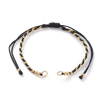 Adjustable Nylon Braided Cord Bracelet Making, with Metallic Cord, Brass Beads & 304 Stainless Steel Jump Rings, Golden, Black, 5-7/8~11 inch(15~28cm)