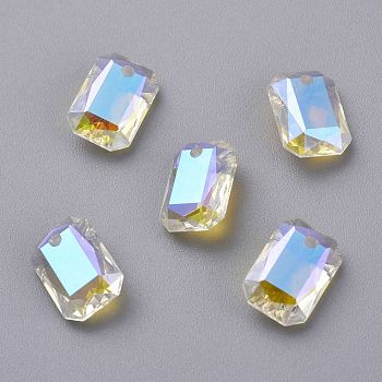 Glass Rhinestone Pendants, Faceted, Rectangle, Crystal Shimmer, 11.5x8x4.5mm, Hole: 1.4mm