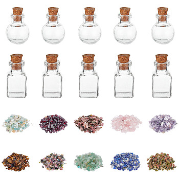 Elite DIY Wishing Bottle Making Kits, Including Glass Bottles and Natural Gemstone Chip Beads, Containers: 26.5x14mm, Bottleneck: 8mm in diameter, Capacity: 2ml(0.06 fl. oz), 10pcs/set