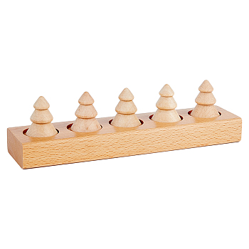 Wood Finger Ring Display Holder, Ring Organizer Display Stand, with 5Pcs Cones, BurlyWood, 20x5.1x5.35cm