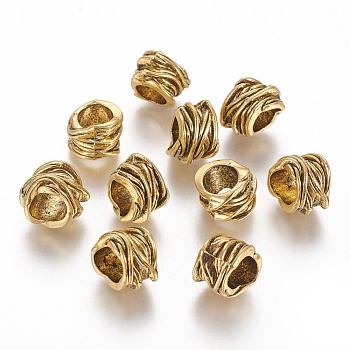 Tibetan Style Alloy Tube Barrel Beads, Large Hole Beads, Antique Golden, 11x15mm, Hole: 8mm, about 270pcs/1000g