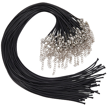 50Pcs Imitation Leather Round Cord Necklace Making, with Iron Findings, Platinum, Black, 18.27 inch(46.4cm), Cord: 2mm