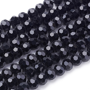 Glass Beads Strands, Faceted(32 Facets), Round, Black, 6mm, Hole: 1.2mm, about 88~91pcs/strand, 19.49 inch~20.08 inch(49.5~51cm)