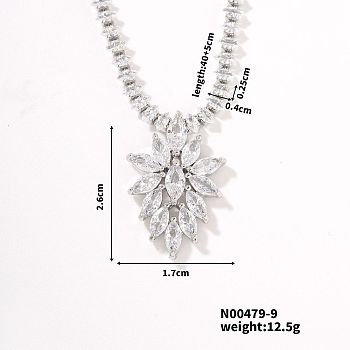 Trendy Unique Style Leaf Brass Rhinestone Pendant Necklace with Rhinestone Cup Chain for Women Girl, Crystal, 15.75 inch(40cm)