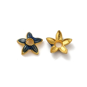 Alloy Enamel Beads Caps, Lead Free & Cadmium Free, Multi-Petal Flower, Marine Blue, 8x2mm, Hole: 1.8mm