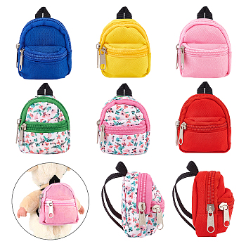 6Pcs 6 Styles Mini Cloth Doll Backpack, with Zipper, for Doll Girls Accessory Bag, Mixed Color, 75~83x78~80x7~20mm, 1pc/style