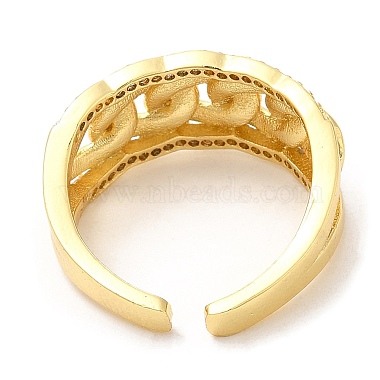 Rack Plating Brass Curb Chains Shape Open Cuff Ring with Cubic Zirconia(RJEW-R138-01G)-2