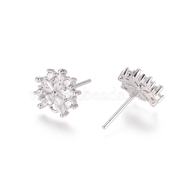 Platinum Clear Brass+Cubic Zirconia Stud Earring Findings