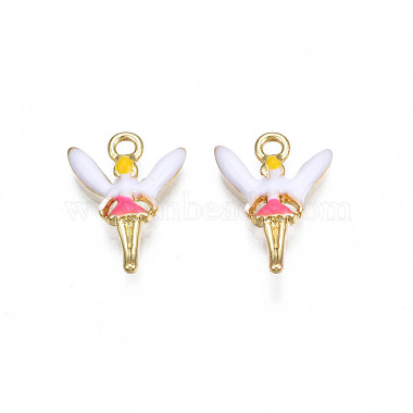 Light Gold Deep Pink Angel & Fairy Alloy+Enamel Pendants