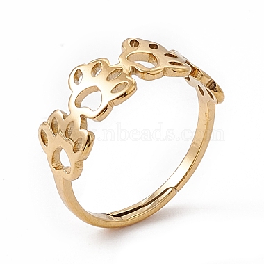 Ion Plating(IP) 201 Stainless Steel Hollow Out Dog Paw Prints Adjustable Ring for Women(X-RJEW-K238-10G)-3