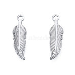 Non-Tarnish 201 Stainless Steel Pendants, Feather, Stainless Steel Color, 27x8x1.5mm, Hole: 2mm(STAS-N098-215P)