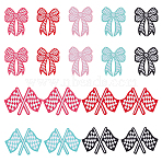 18Pcs 9 Styles Embroidered Cloth Patch, Bowknot/Checkered Flag, Mixed Color, 70~72x56.5~96x1.5mm, 2pcs/style(PATC-WR0001-14)