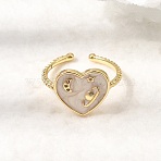 Brass Micro Pave Cubic Zirconia Enamel Cuff Open Rings, Heart, Cadmium Free & Lead Free, Long-Lasting Plated, Rack Plating, Real 18K Gold Plated, US Size 7 1/4(17.5mm)(RJEW-C164-06G)