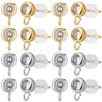 8 Pairs 2 Colors Brass Micro Pave Clear Cubic Zirconia Stud Earring Findings, with Vertical Loops and 16Pcs Silicone Ear Nuts, Flat Round, Cadmium Free & Lead Free, Mixed Color, 8.5x5.5mm, Hole: 1.6mm, Pin: 0.8mm, 4 pairs/color, 8 pairs(ZIRC-BBC0003-17)