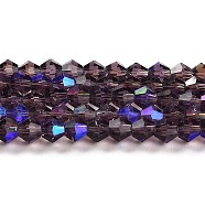 Transparent Electroplate Glass Beads Strands, AB Color Plated, Faceted, Bicone, Violet, 2mm, about 162~185pcs/strand, 12.76~14.61 inch(32.4~37.1cm)(GLAA-F029-2mm-D04)