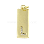 Brass Micro Pave Clear Cubic Zirconia Pendants, Real 18K Gold Plated, Rectangle, Letter L, 23.5x7.5x2mm, Hole: 3mm(KK-P266-06G-L)