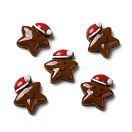 Christmas Opaque Resin Cabochons, Star with Christmas Hat, Coconut Brown, 18x18x5.5mm(RESI-K019-36)