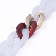Handmade CCB Plastic Curb Chains, with Acrylic Linking Rings, Imitation Gemstone, for Handbag Chain Making, Golden, Dark Red, Link: 22~23x16~16.5x5mm, 39.37 inch(1m)/strand(AJEW-JB00680-02)