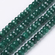 Natural Malaysia Jade Beads Strands, Dyed, Faceted, Rondelle, Green, 4x3mm, Hole: 1mm, 116pcs/strand, 13.7 inch(35cm)(G-D165-B-03)