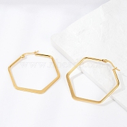 201 Stainless Steel Angular Hoop Earrings, with 304 Stainless Steel Pin, Hexagon, Golden, 45.5x41x2mm, Pin: 0.7x1mm(X-EJEW-F205-13G-A)