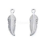 201 Stainless Steel Pendants, Feather, Stainless Steel Color, 21.5x18x1.5mm, Hole: 2mm(STAS-N098-215P)