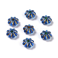 Acrylic Beads, Golden Metal Enlaced, Flower, Royal Blue, 6.5x6.5x3.5mm, Hole: 1.6mm, about 6250pcs/500g(SACR-C005-01D)
