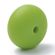 Food Grade Eco-Friendly Silicone Beads, Chewing Beads For Teethers, DIY Nursing Necklaces Making, Rondelle, Lawn Green, 14x8mm, Hole: 3mm(X-SIL-Q001B-08)