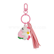 Cartoon PVC Plastic Big Pendants Keychains with Faux Suede Tassel, for Car Key Chain Bag Pendant Decoration, Unicorn, 14.5cm(KEYC-JKC00569-02)