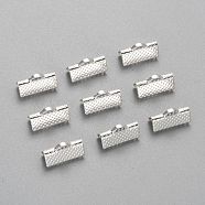 Iron Ribbon Crimp Ends, Silver Color Plated, 7mm long, 13mm wide, hole: 2mm(X-E005Y-S)