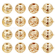 32Pcs 4 Style Alloy Hollow Beads, Round, Cadmium Free & Lead Free, Real 18K Gold Plated, 8~9.5x7~8mm, Hole: 1.5~2mm, 8pcs/style(PALLOY-BBC0001-07)