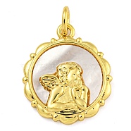 Real 18K Gold Plated Brass Pendants with Shell and Jump Rings, Religion Virgin Mary, Flat Round, 17.5x15x3mm, Hole: 3mm(KK-D534-04G-01)