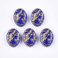 Plating Acrylic Beads, Metal Enlaced, Oval with Woman, Dark Blue, 17.5~18x13x6mm, Hole: 1.8mm, about 580pcs/500g(PACR-T008-05D)