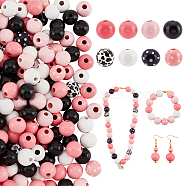 Elite 8 Styles Natural Wooden Dyed Beads and Printed Beads, Round, Mixed Color, 16x16mm, Hole: 3.5~4mm(WOOD-PH0002-44)