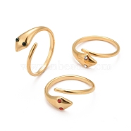 Ion Plating(IP) 304 Stainless Steel Snake Wrap Open Cuff Ring with Rhinestone for Women, Golden, Mixed Color, US Size 6(16.5mm)(RJEW-E062-B01-G)