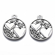 Tibetan Style Alloy Pendants, Lead Free & Cadmium Free, Flat Round with Heart & Word, Antique Silver, 28.5x24x2mm, Hole: 2.5mm, about 280pcs/1000g(TIBE-S314-127AS-RS)