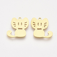201 Stainless Steel Kitten Pendants, Laser Cut Pendants, Cartoon Cat Shape, Golden, 17.5x17.5x1mm, Hole: 1.4mm(X-STAS-T044-123G)