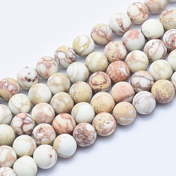 Natural Imperial Jasper Beads Strands, Frosted, Round, Beige, 8mm, Hole: 1mm, about 49pcs/strand, 15.7 inch.(X-G-A175C-8mm-01)