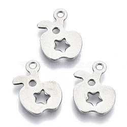 201 Stainless Steel Pendants, Laser Cut, Apple with Hollow Star, Stainless Steel Color, 12.5x9x0.8mm, Hole: 1.4mm(STAS-R116-052)