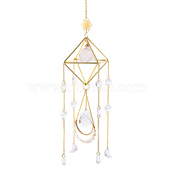 Geometric Natural Raw Quartz Crystal Suncatchers, AB Color Plated Glass Rainbow Maker, Wall Pendant Hanging Ornament for Home Garden Decoration, 450mm(DJEW-PW0007-01A)