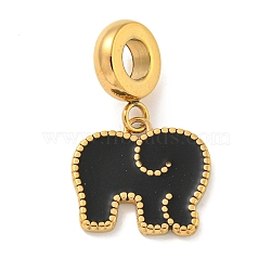 Ion Plating(IP) 304 Stainless Steel Enamel European Dangle Charms, Elephant Large Hole Pendants, Golden, Black, 23mm, Hole: 4.5mm, Elephant: 13x15x1.5mm(STAS-U005-44G-01)