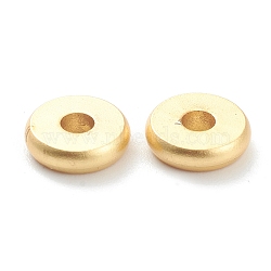 Brass Beads, Long-Lasting Plated, Flat Round/Disc, Heishi Beads, Matte Style, Real 18K Gold Plated, 7x2mm, Hole: 1.8mm(X-KK-P198-08B-MG)