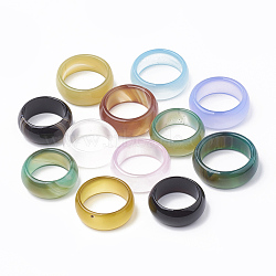 Natural Agate Wide Band Finger Rings, Mixed Color, 17~20mm(X-G-T104-28)
