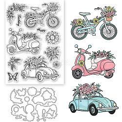 1Pc Carbon Steel Cutting Dies Stencils, with 1 Sheet Custom PVC Clear Stamps, for DIY Scrapbooking, Photo Album, Decorative Embossing Paper Card, Vehicle, Cutting Dies Stencils: 106x146x0.8mm, Stamps: 160x110x3mm(DIY-GL0004-70B)