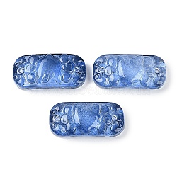 Spray Painted Transparent Glass Connector Charms, Curved Rectangle Links, Royal Blue, 25x12x6.5mm, Hole: 1.4mm(GLAA-H035-06D)