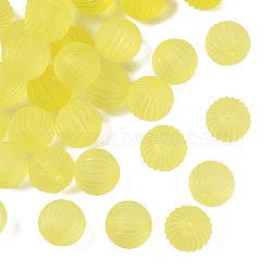 Transparent Acrylic Corrugated Beads, Round, Frosted, Yellow, 9~9.5mm, Hole: 2mm, about 900pcs/500g(FACR-S040-046)