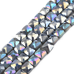 Electroplate Opaque Solid Color Glass Beads Strands, AB Color Plated, Faceted, Square, Gray, 6.5x6.5x4.5mm, Hole: 1.2mm, about 97~99Pcs/strand, 25 inch(63.5cm)(EGLA-N002-43-09)