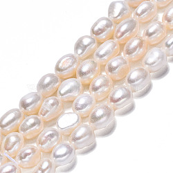 Natural Cultured Freshwater Pearl Beads Strands, Two Sides Polished, Creamy White, 8~9x7~8x5~7mm, Hole: 0.7mm, about 38~39pcs/strand, 13.2~13.5 inch(PEAR-N014-07H)