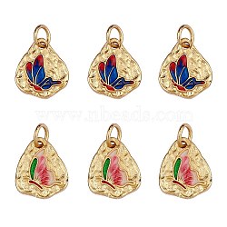 6Pcs 2 Style Rack Plating Brass Enamel Charms, with Jump Rings, Cadmium Free & Lead Free & Nickle Free, Triangle with Butterfly, Real 18K Gold Plated, 13x10.5x1.5mm, Hole: 3.4mm, 3pcs/style(KK-SZ0006-14)