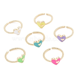 Brass Enamel Cuff Rings, Open Rings, Long-Lasting Plated, Heart, Golden, Mixed Color, US Size 6 3/4(17.1mm)(RJEW-I077-05G)