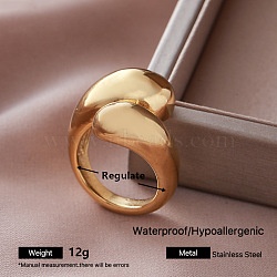 304 Stainless Steel Cuff Open Rings for Women, Golden, Adjustable(AP4973-3)
